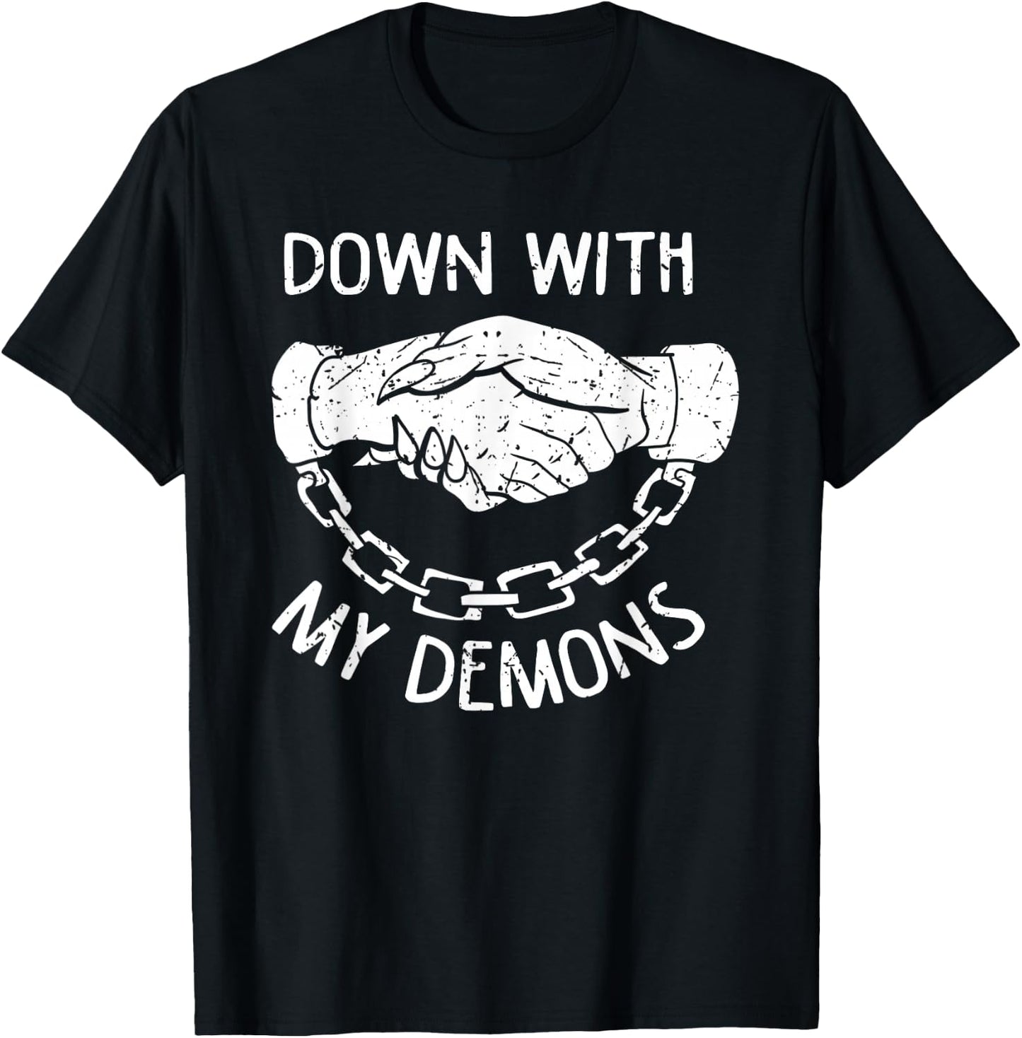 Down With My Demons Deal Handshake Aesthetic Goth T-Shirt - T-Shirt | Black