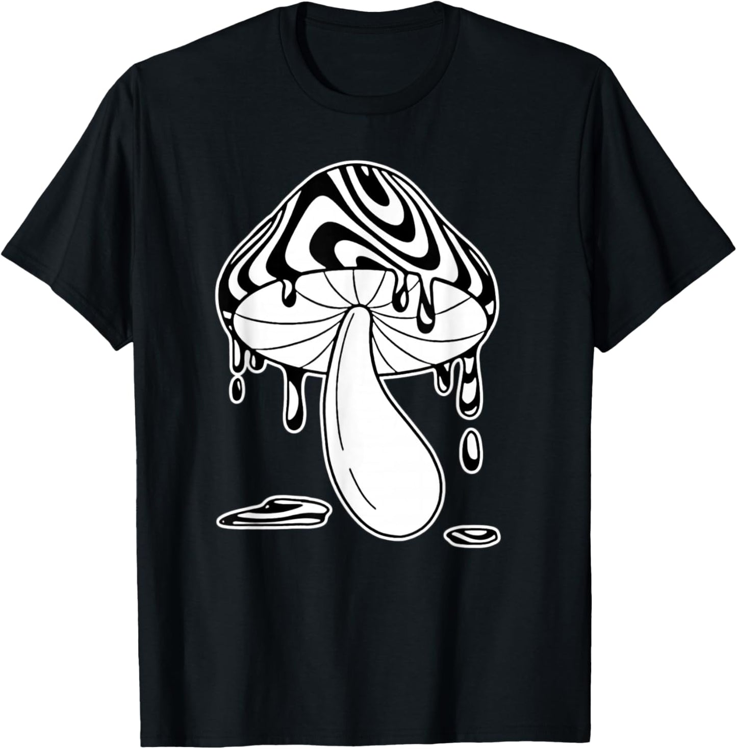 Trippy Mushroom Drippy Blackwork T-Shirt - T-Shirt | Black
