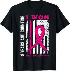 I Won Breast Cancer Survivor 8 Year Anniversary Counting T-Shirt - T-Shirt | Black