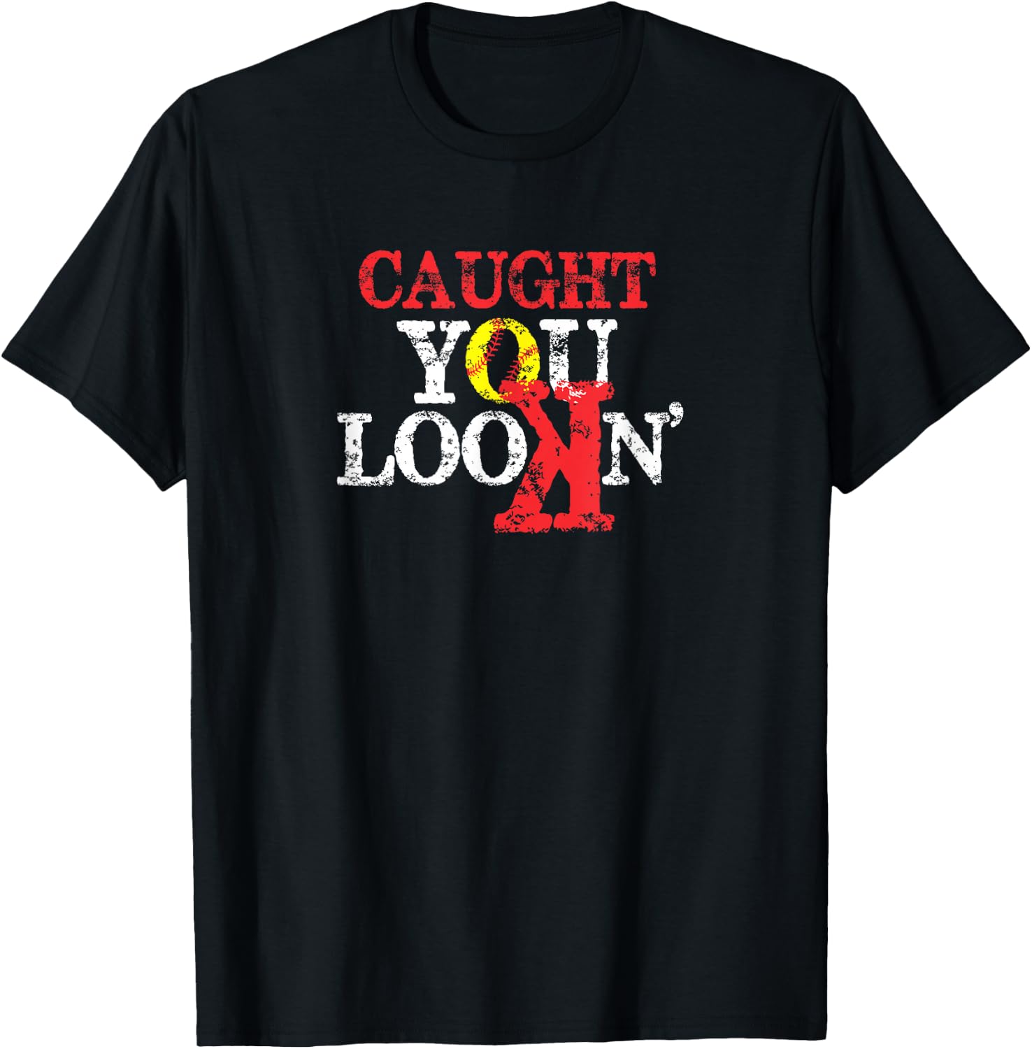 Caught you Looking Softball with backwards K T-Shirt - T-Shirt | Black