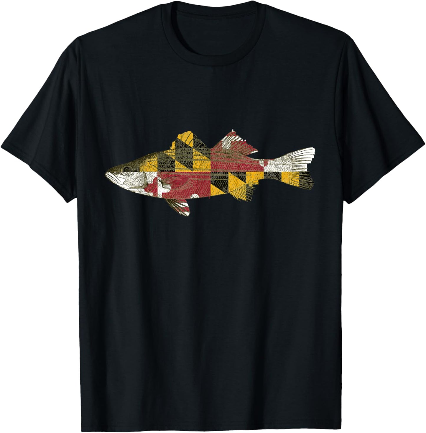 Maryland Rockfish State Flag MD Fishing Shirt T-Shirt - T-Shirt | Black