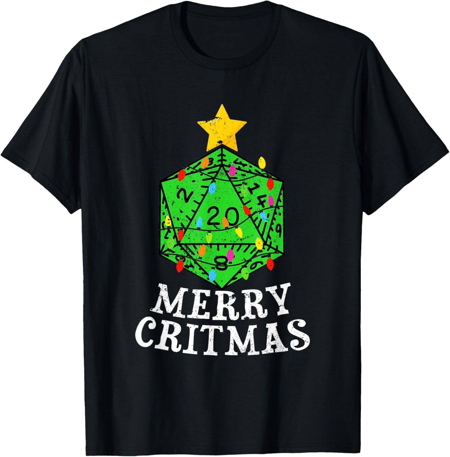 Merry Critmas D20 RPG Christmas Tree RPG Gamer Gaming Xmas T-Shirt - T-Shirt | Black
