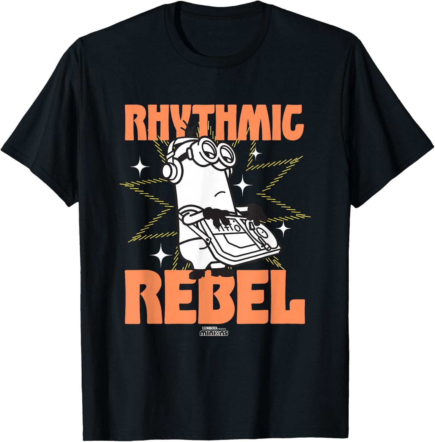 Minions Rhythmic Rebel Kevin The Minion Vintage DJ Logo T-Shirt - T-Shirt | Black