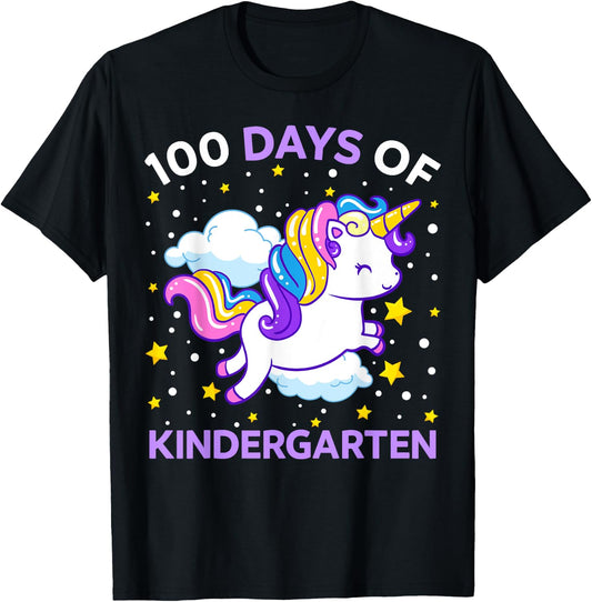 100 Days of Kindergarten Unicorn Girls 100 Days of School T-Shirt - T-Shirt | Black