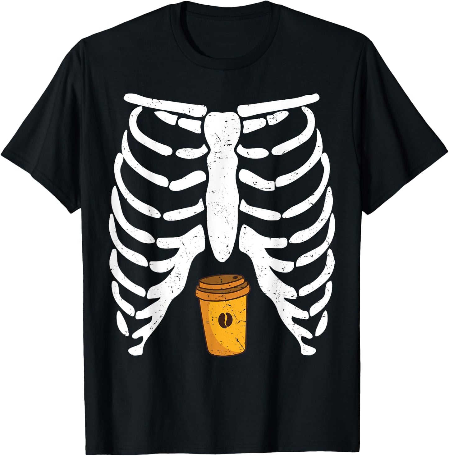 Halloween Rib Cage Coffee Lover Skeleton Funny Girls T-Shirt - T-Shirt | Black