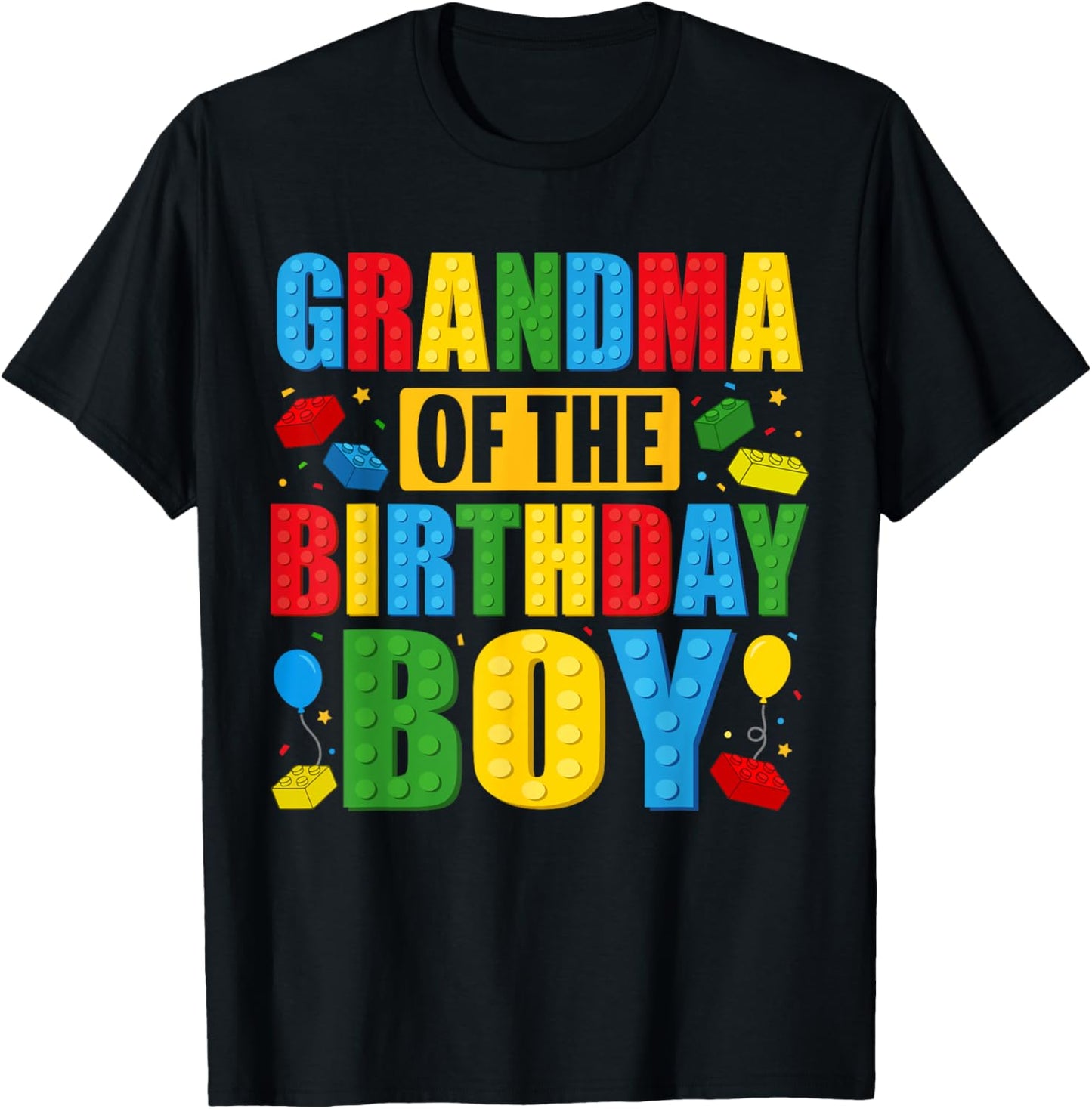 Grandma Of The Birthday Boy Building Blocks Birthday Party T-Shirt - T-Shirt | Black