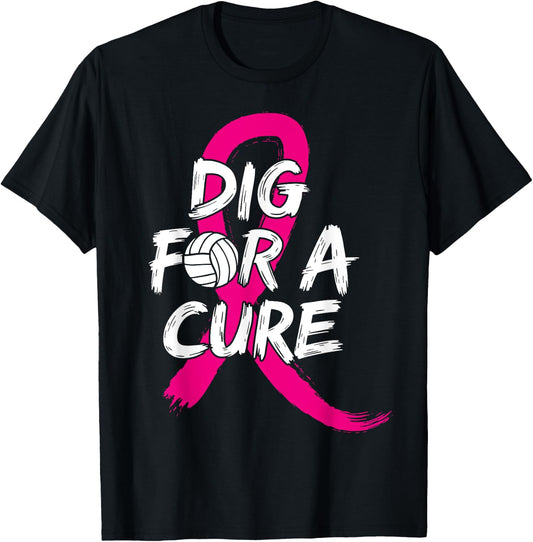Dig For A Cure Breast Cancer Awareness Volleyball Pink T-Shirt - T-Shirt | Black