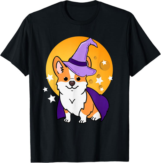 Corgi Witch Halloween Corgi T-Shirt - T-Shirt | Black