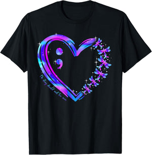 Suicide Prevention Awareness Teal Purple Heart Dragonfly T-Shirt - T-Shirt | Black