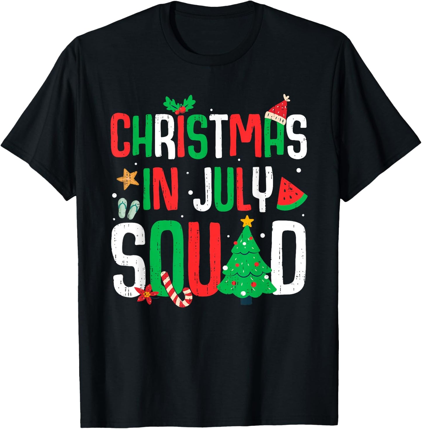 Christmas In July Squad Funny Summer Beach Vacation Xmas T-Shirt - T-Shirt | Black