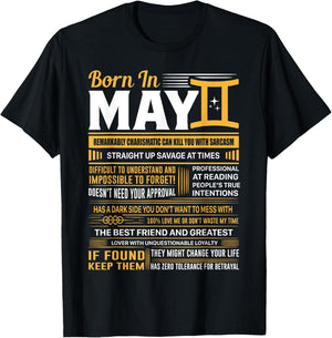 Born In May Gemini Funny Birthday Gift T-Shirt - T-Shirt | Black