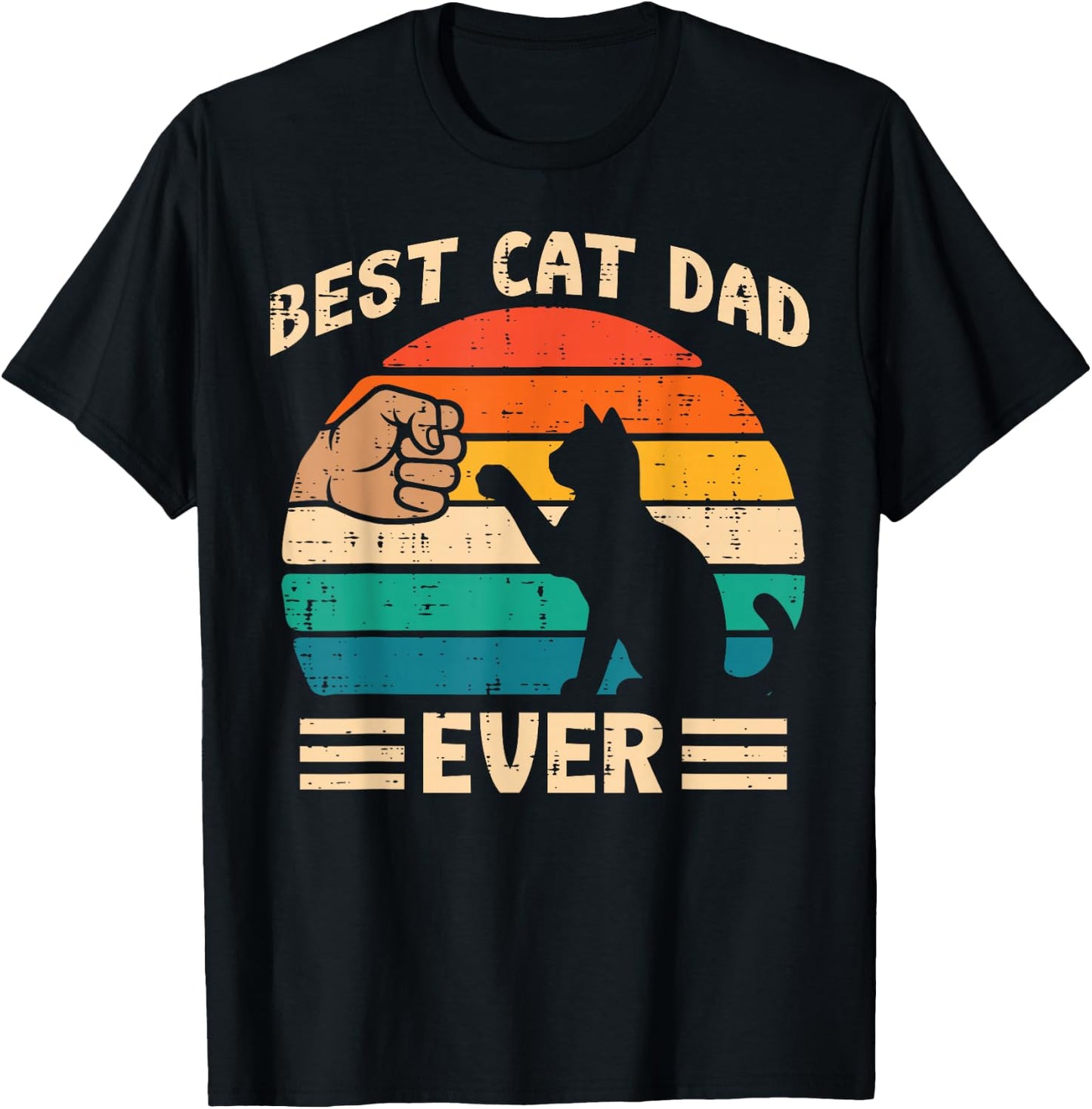 Best Cat Dad Ever Fist Bump Retro Fathers Day Fur Papa Daddy T-Shirt - T-Shirt | Black