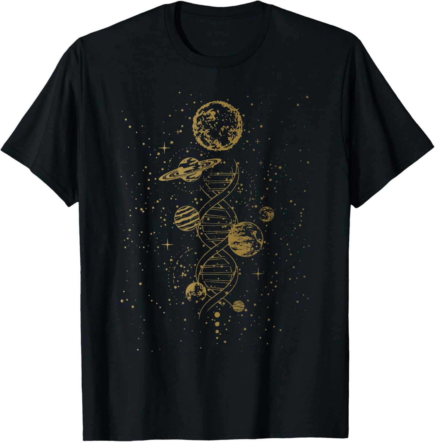 Double Helix DNA Mystic Celestial Planets Astronomical T-Shirt - T-Shirt | Black
