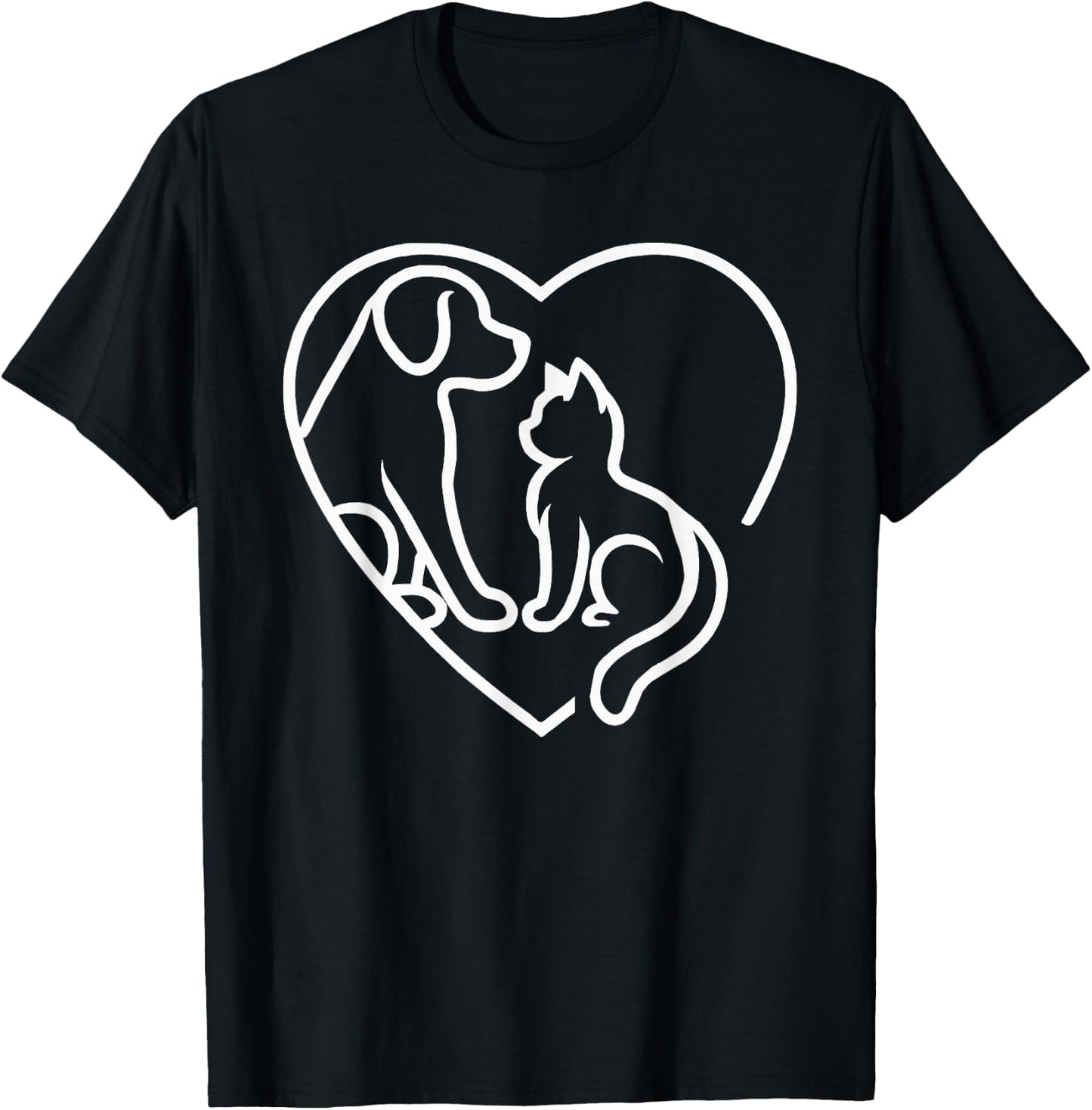 Dog Puppy and Baby Cat Heart - Animal Dog & Cat Heart T-Shirt - T-Shirt | Black