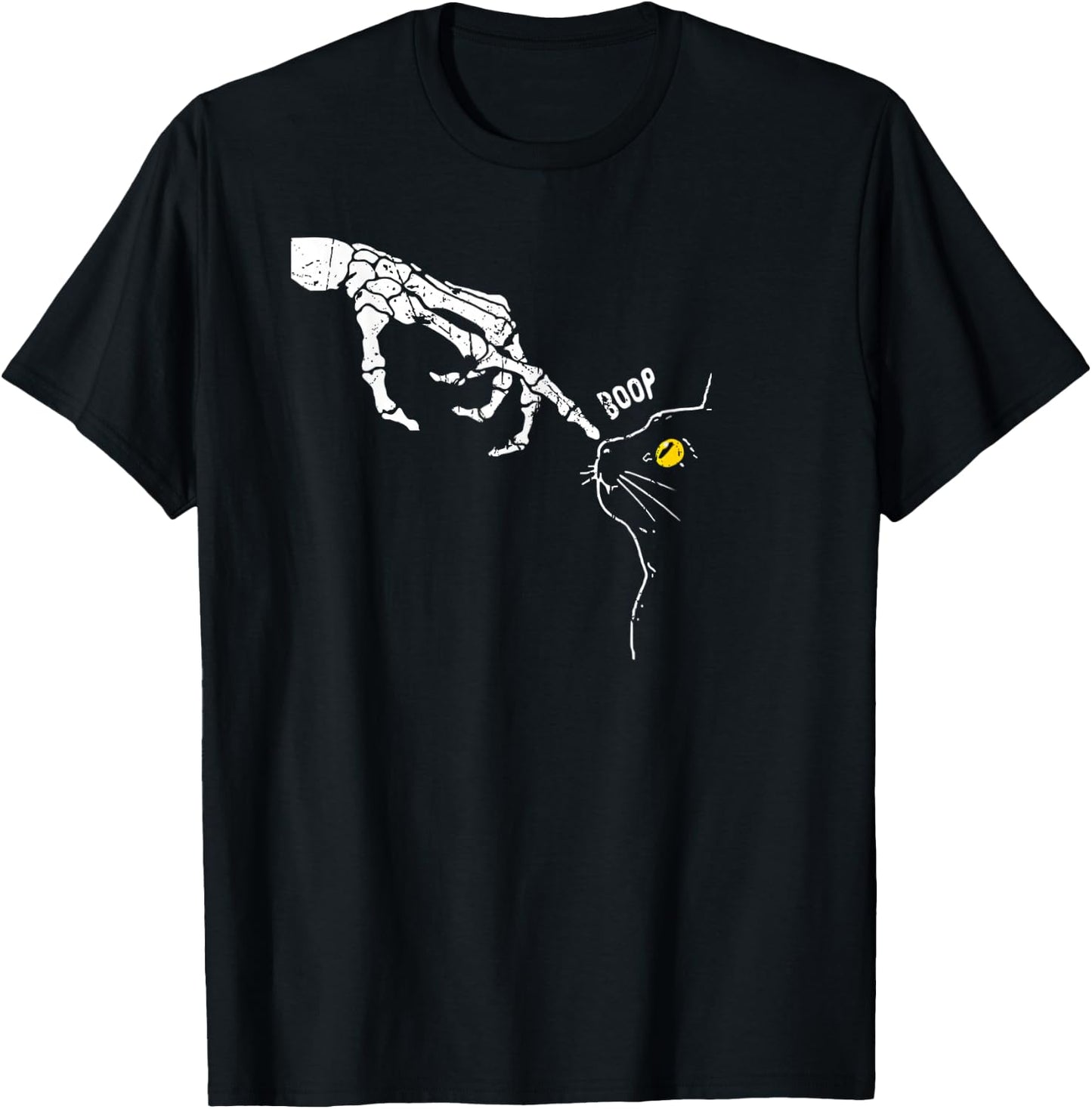 Cat Black Lover Skeleton Hand Boop Funny Halloween 2024 T-Shirt - T-Shirt | Black