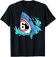 6 Shark Birthday Animal Themed Bday Party Celebration T-Shirt - T-Shirt | Black