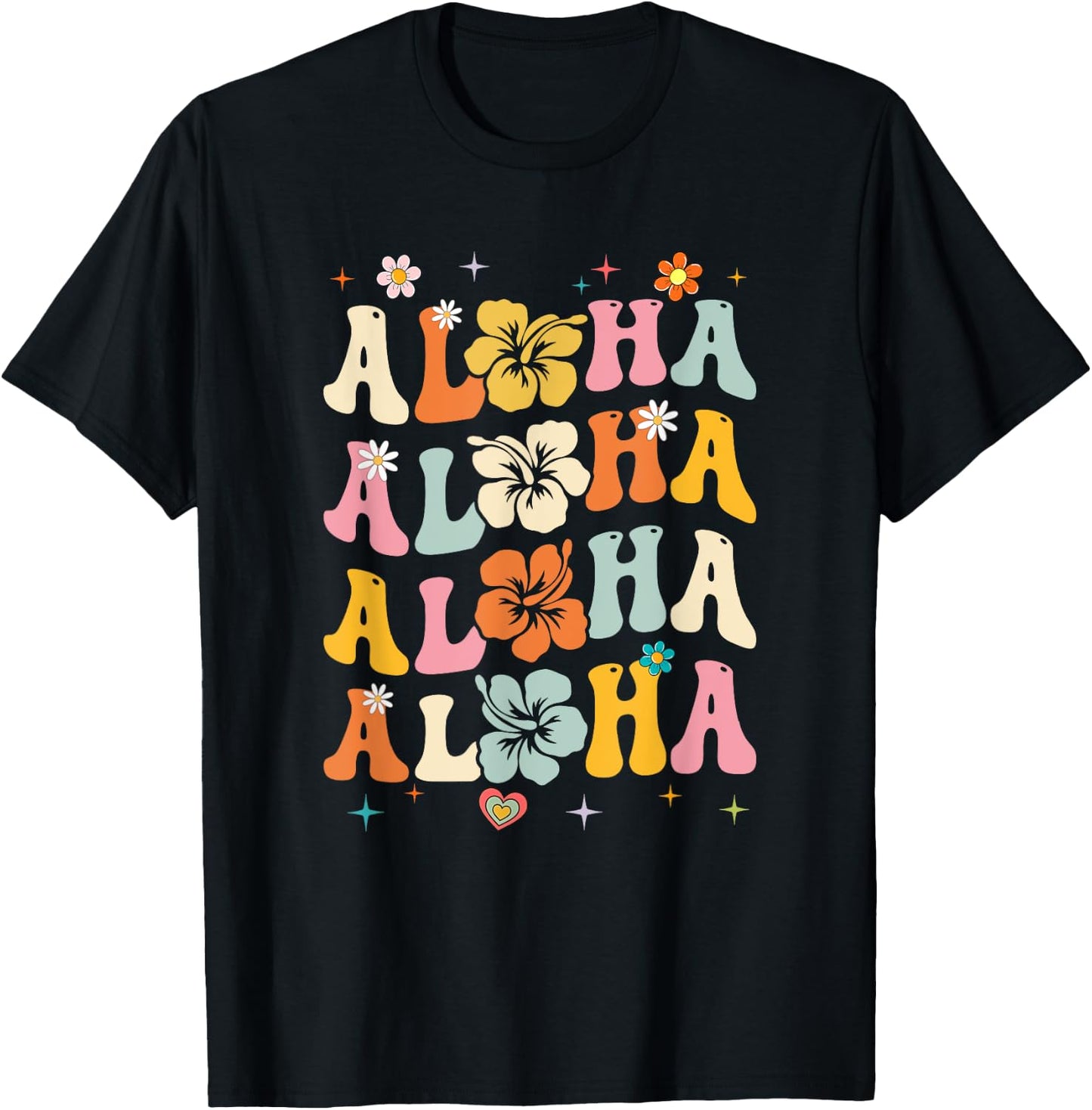 Aloha Women Hawaii Family Vacation Trip Girls Summer Groovy T-Shirt - T-Shirt | Black