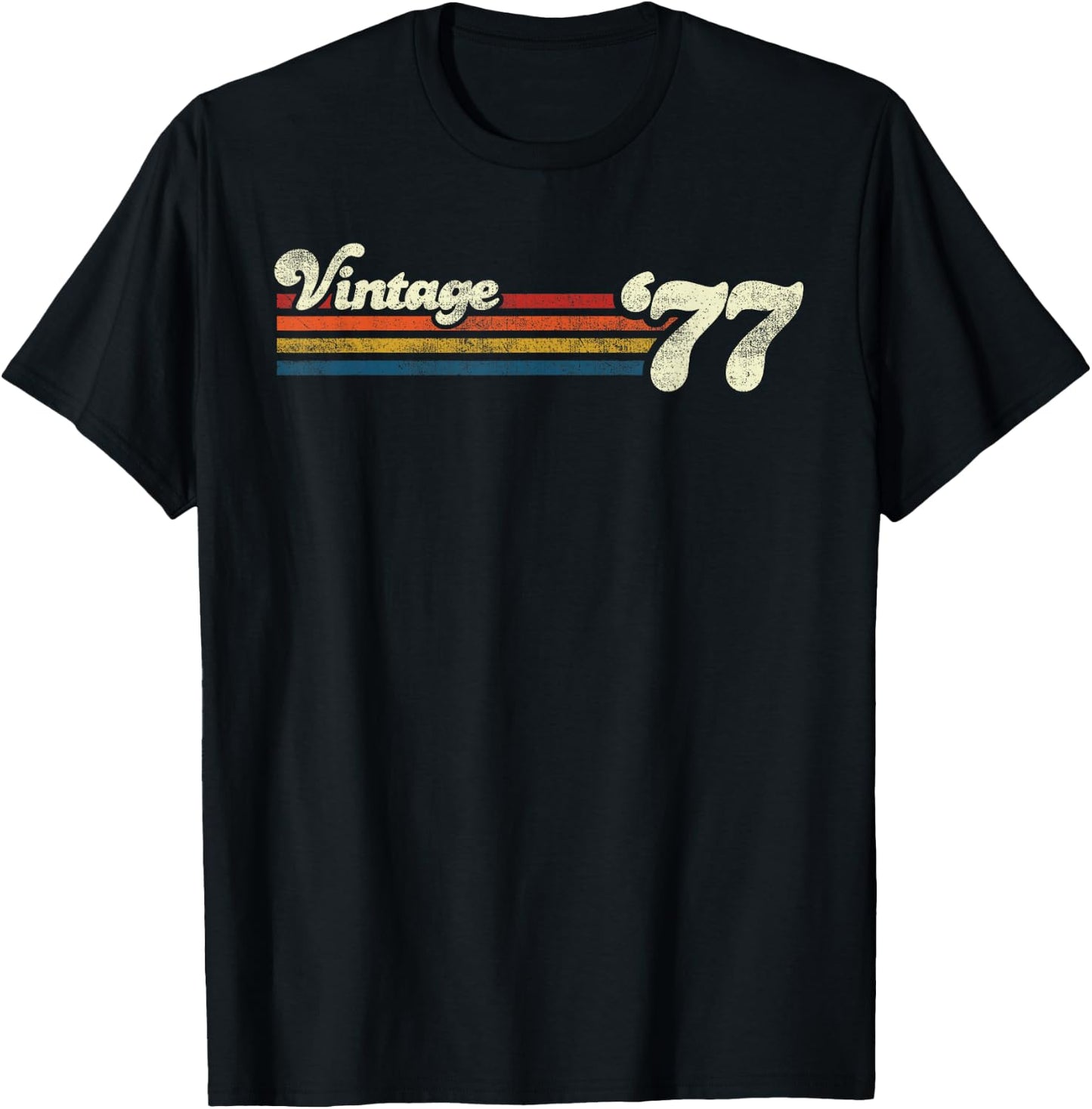 Vintage 1977 Chest Stripe Birthday T-Shirt - T-Shirt | Black