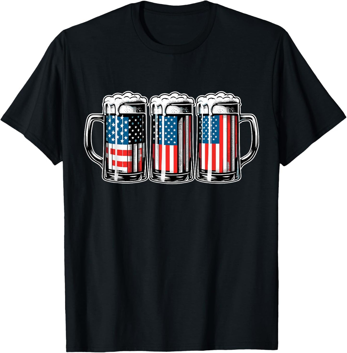 Beer American Flag 4th of July Men Merica Drinking USA T-Shirt - T-Shirt | Black