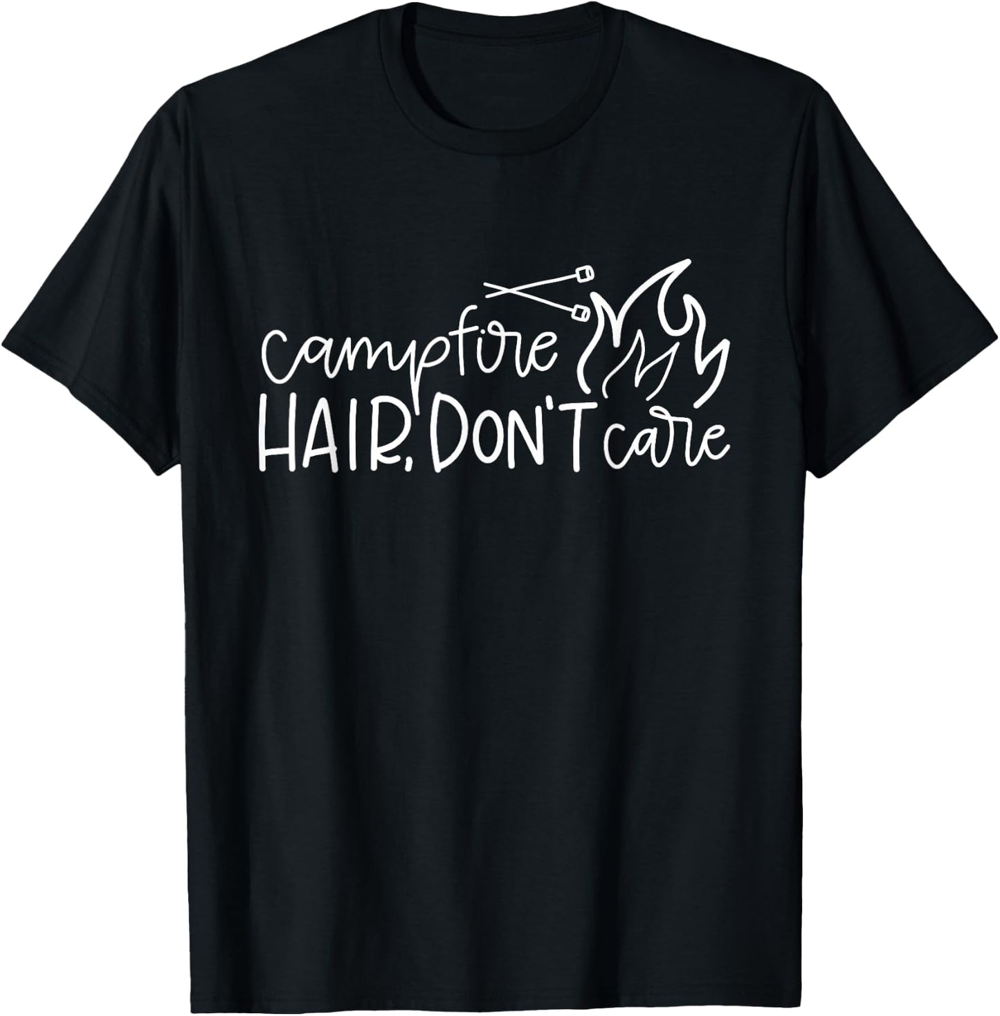 Campfire Hair Don't Care Funny Outdoor Camping T-Shirt - T-Shirt | Black