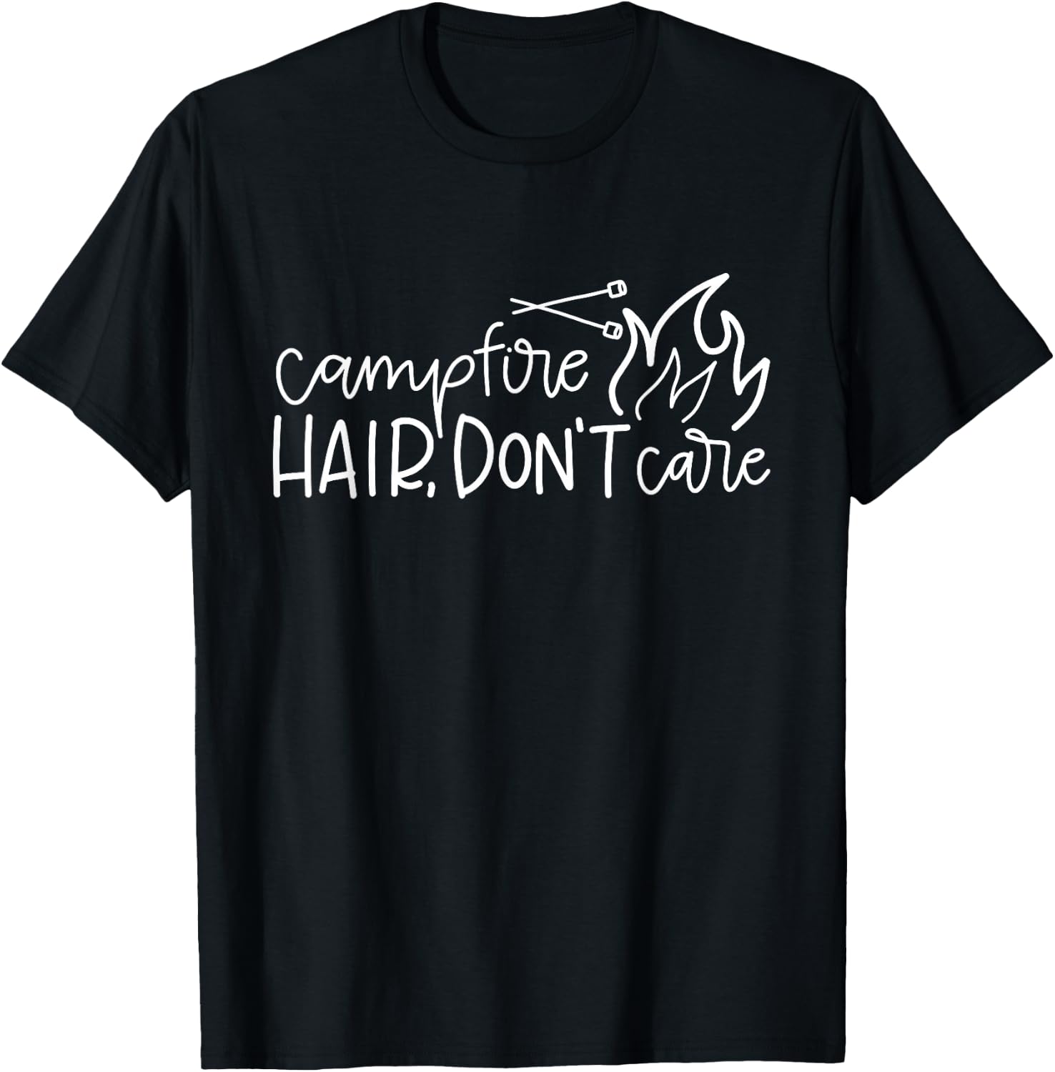 Campfire Hair Don't Care Funny Outdoor Camping T-Shirt - T-Shirt | Black