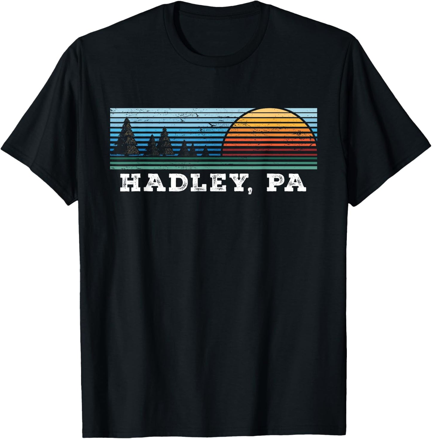 Retro Sunset Stripes Hadley, Pennsylvania T-Shirt - T-Shirt | Black