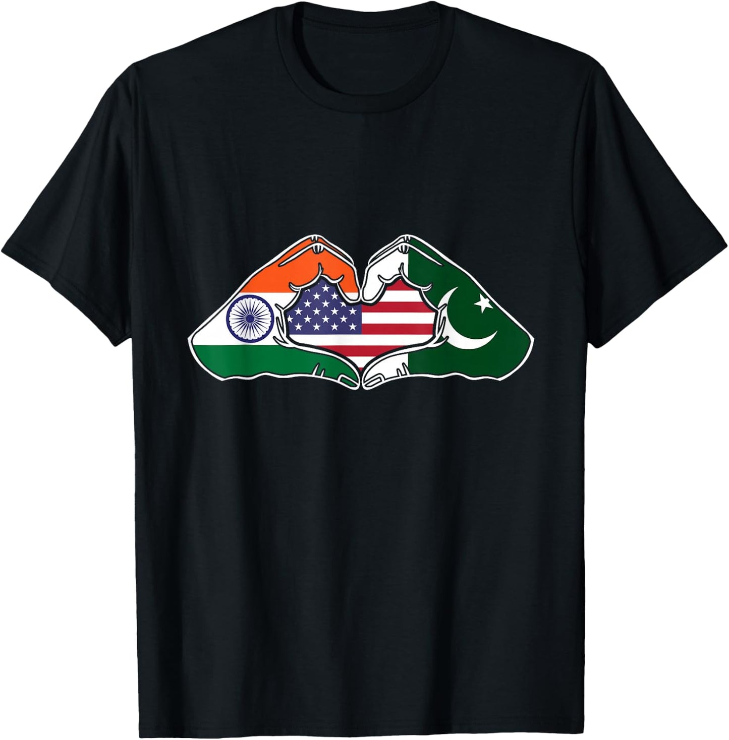 Heart hands India, Pakistan and the USA T-Shirt - T-Shirt | Black