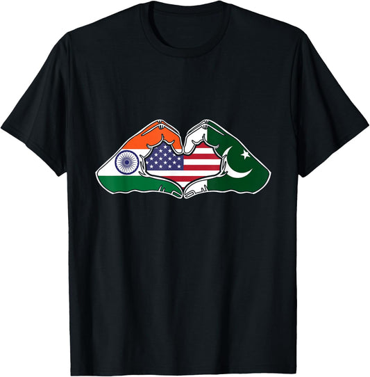 Heart hands India, Pakistan and the USA T-Shirt - T-Shirt | Black