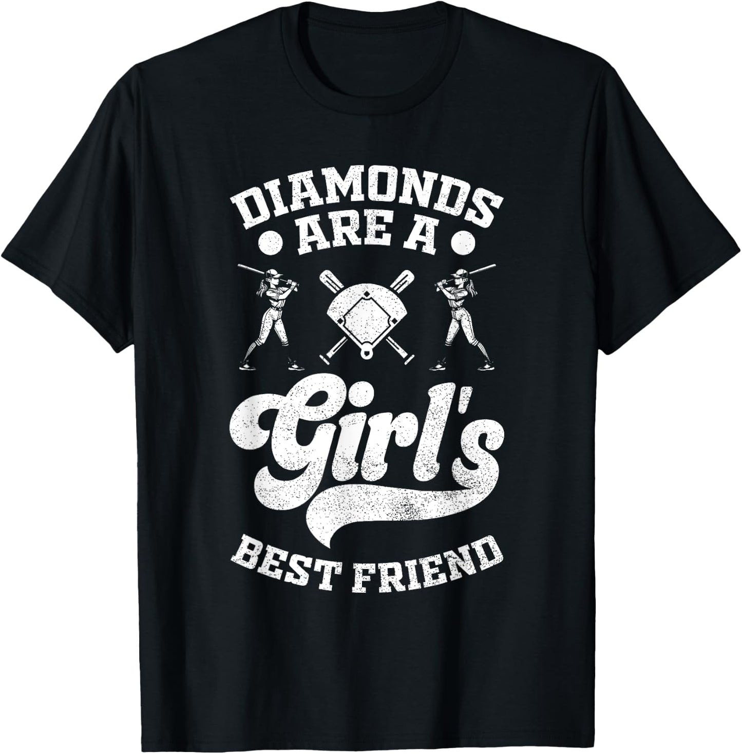 Diamonds Are A Girl's Best Friend Baseball Softball Girl T-Shirt - T-Shirt | Black