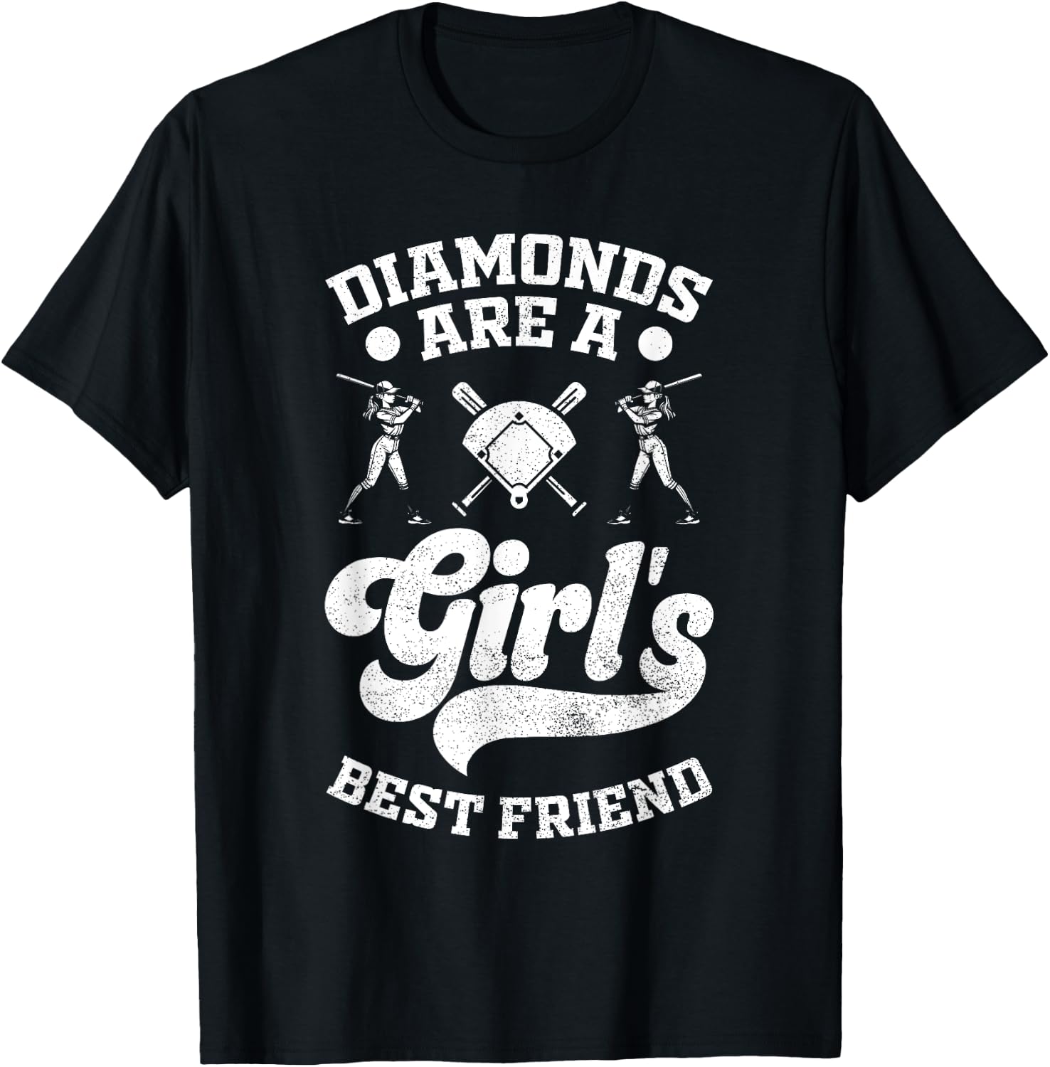 Diamonds Are A Girl's Best Friend Baseball Softball Girl T-Shirt - T-Shirt | Black