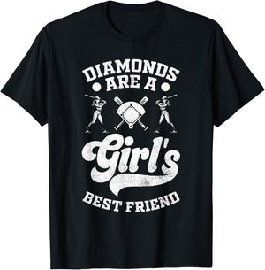 Diamonds Are A Girl's Best Friend Baseball Softball Girl T-Shirt - T-Shirt | Black