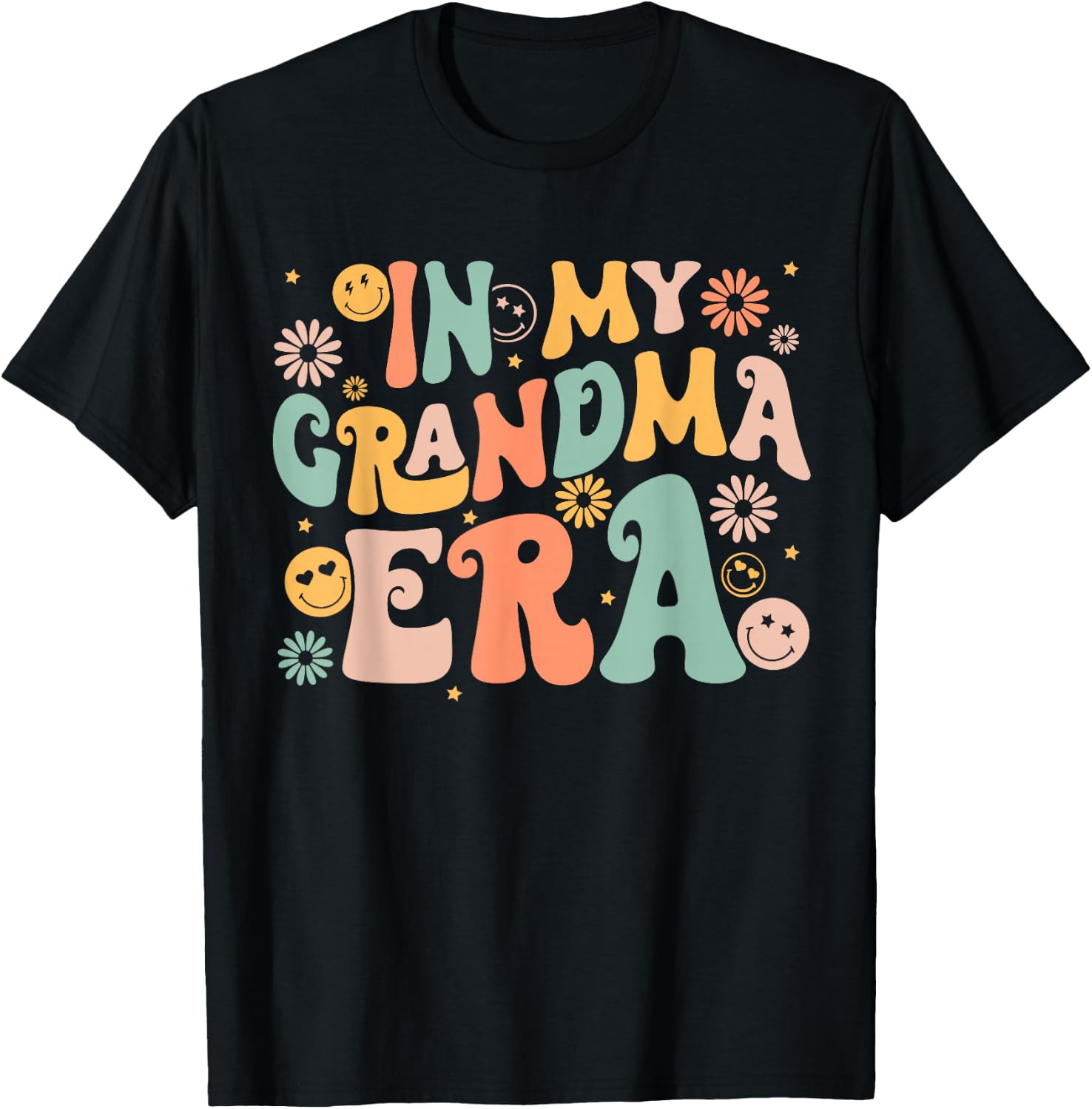 Retro Groovy In My Grandma Era Grandma Mothers Day T-Shirt - T-Shirt | Black