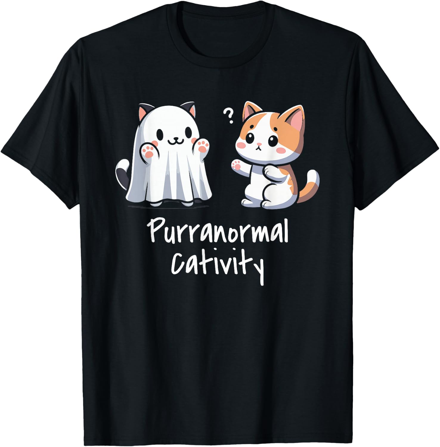 Purranormal Cativity Cat Paranormal Ghost Halloween T-Shirt - T-Shirt | Black