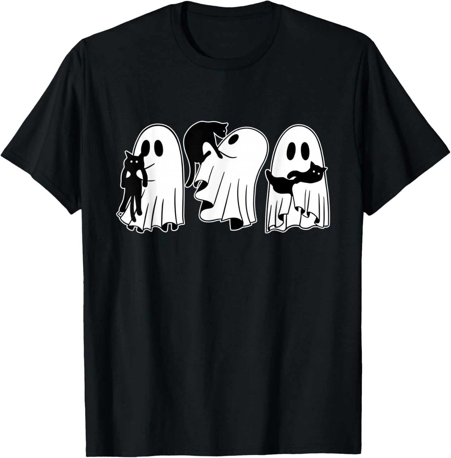 Ghost Holding Black Cat Funny Halloween Cat Lovers Women T-Shirt - T-Shirt | Black