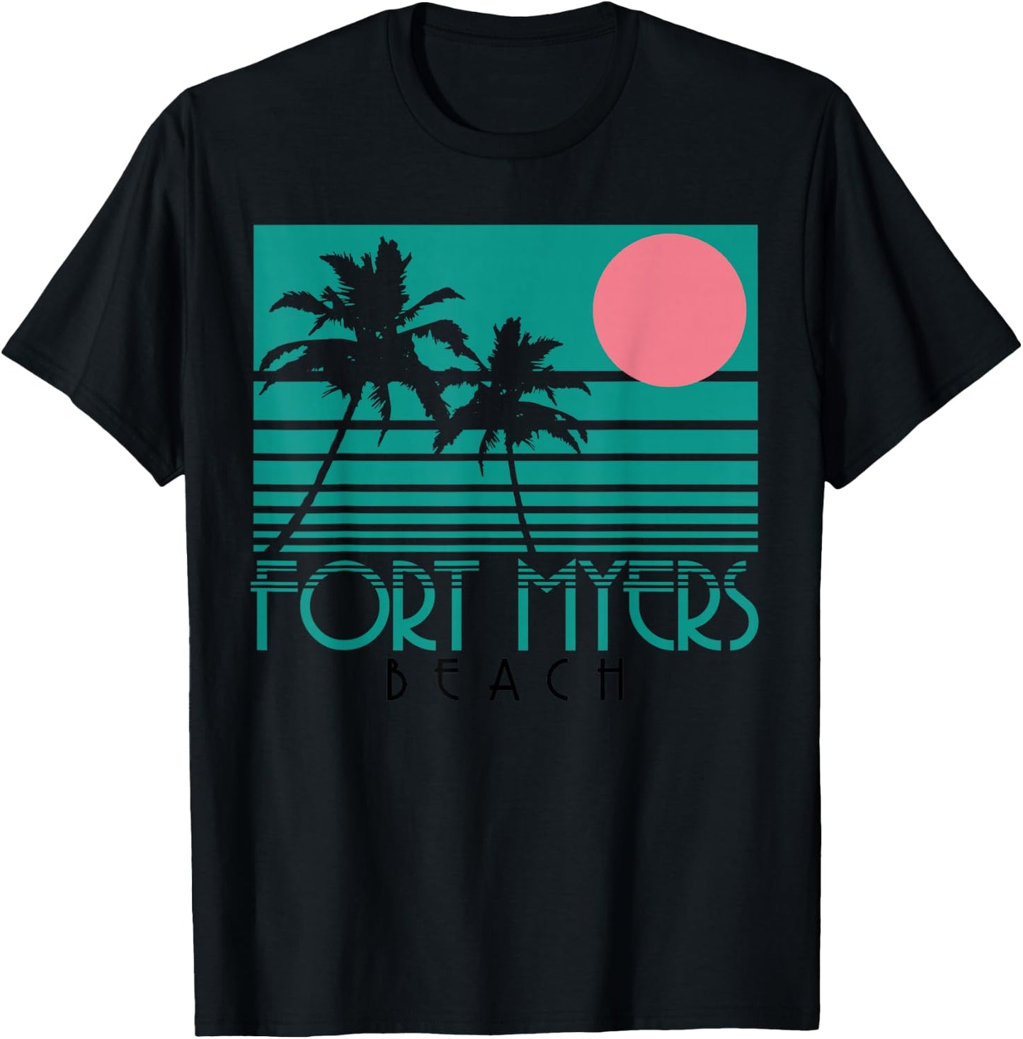 Fort Myers Beach Florida FL Palm Trees Surf Vintage Retro T-Shirt - T-Shirt | Black