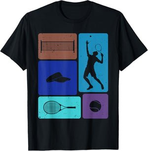 Funny Lawn Tennis Player Ball And Racket Net Game Enthusiast T-Shirt - T-Shirt | Black