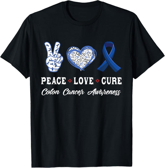 Peace Love cure Colon Cancer awareness men women Kids T-Shirt - T-Shirt | Black