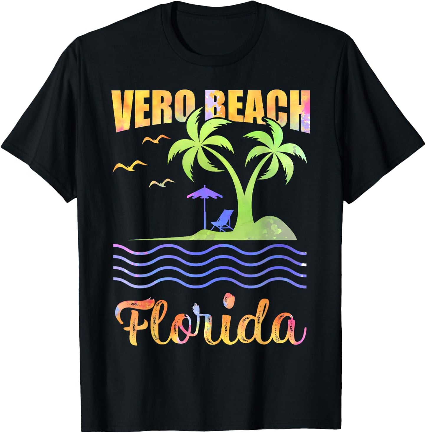 Summer Vacation Retro Sunset Florida Vero Beach Men Women Kids T-Shirt - T-Shirt | Black