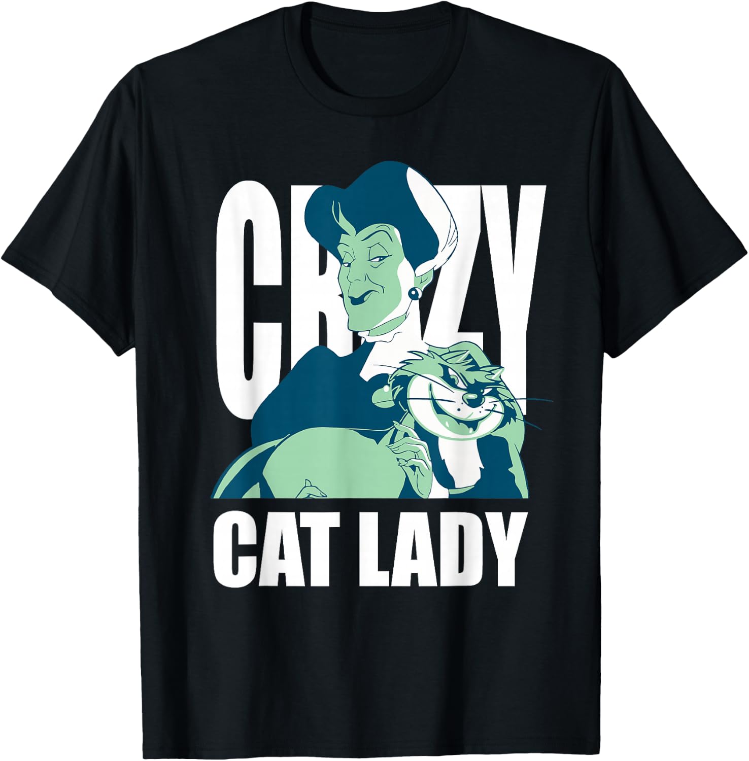 Disney Cinderella Lady Tremaine Lucifer Crazy Cat Lady T-Shirt - T-Shirt | Black