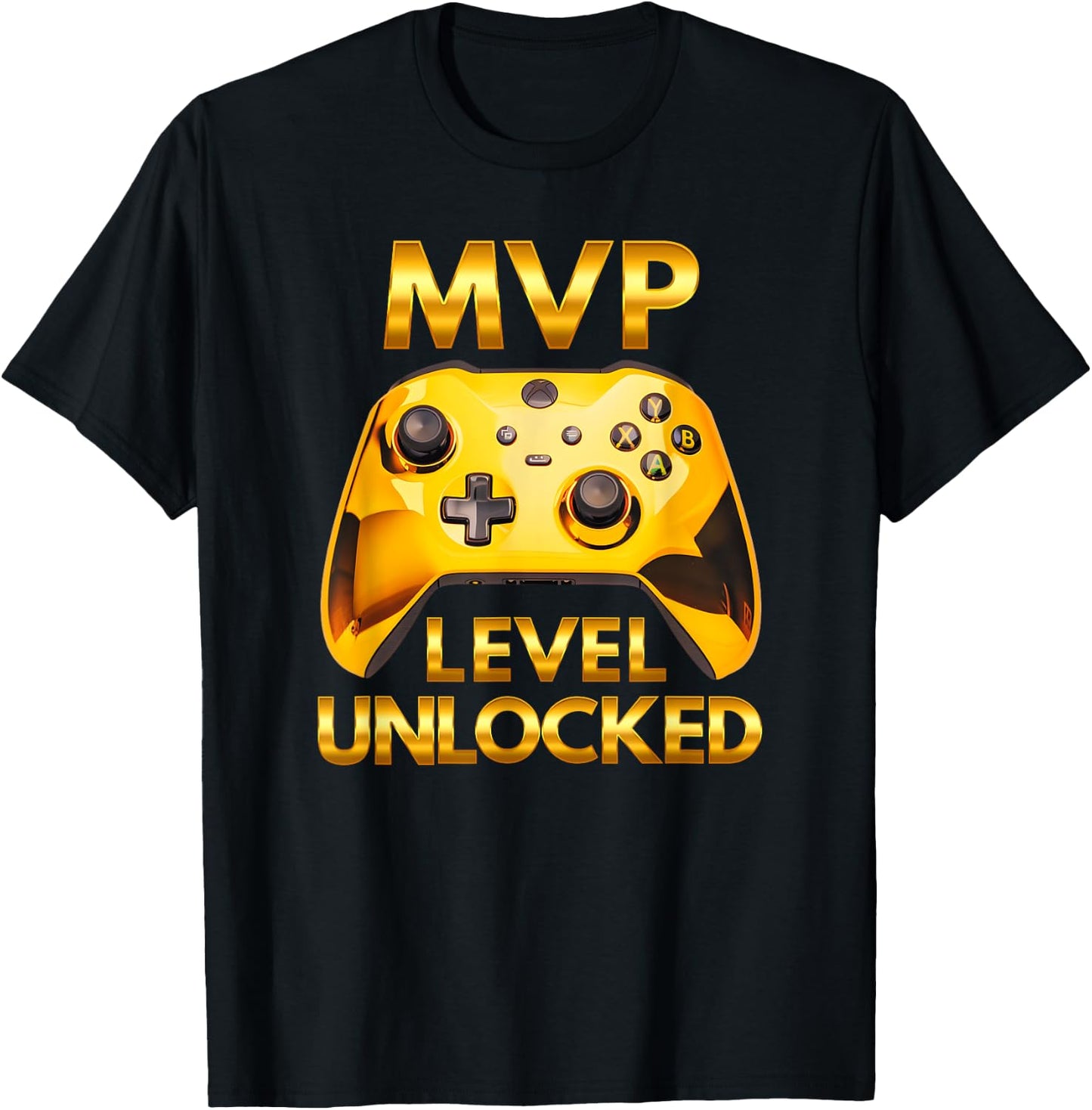 MVP Level Unlocked Video Game Player Gold Gaming Controller T-Shirt - T-Shirt | Black
