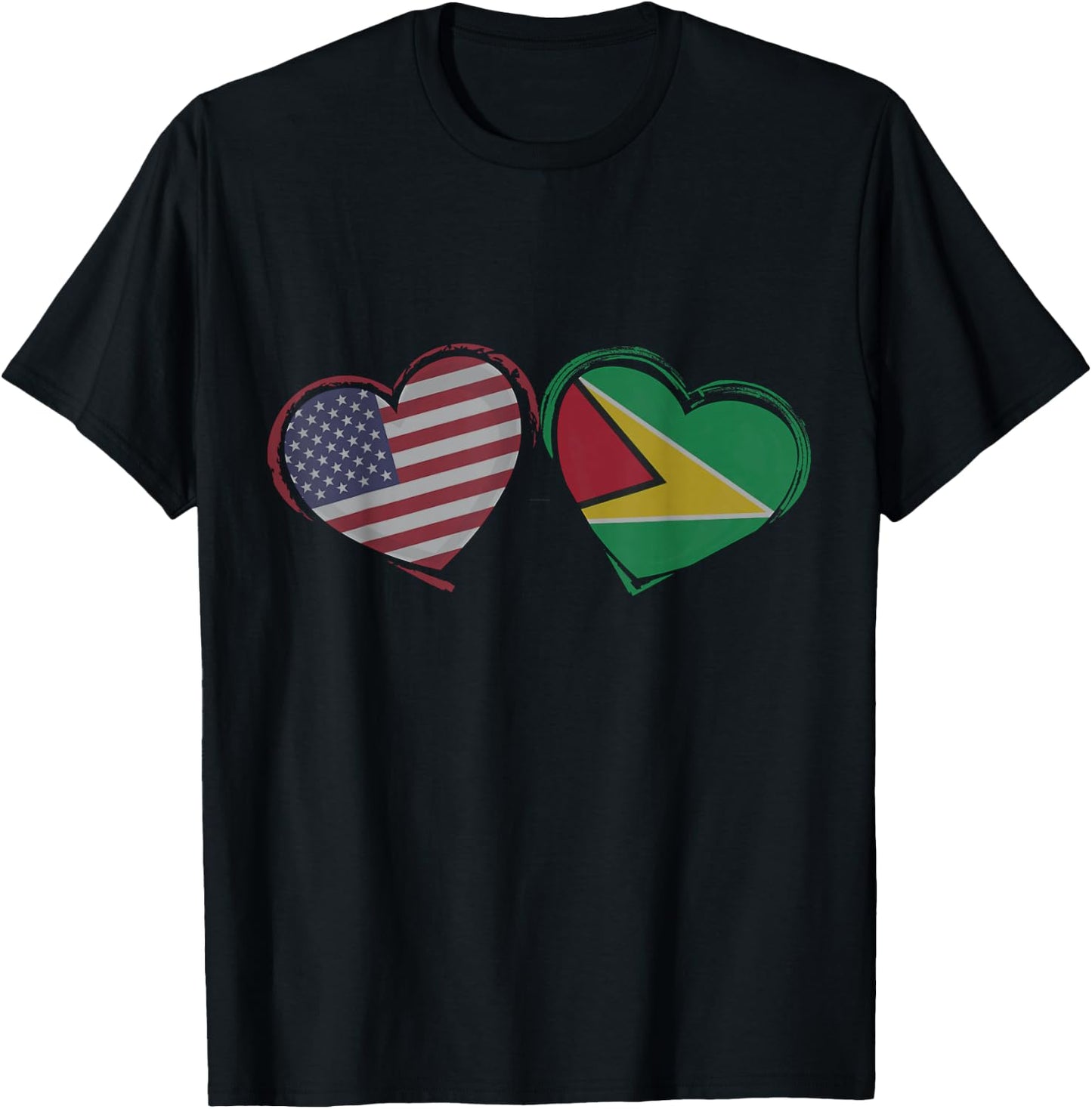 USA Guyana Flag Heart Valentines Day Guyanese American T-Shirt - T-Shirt | Black