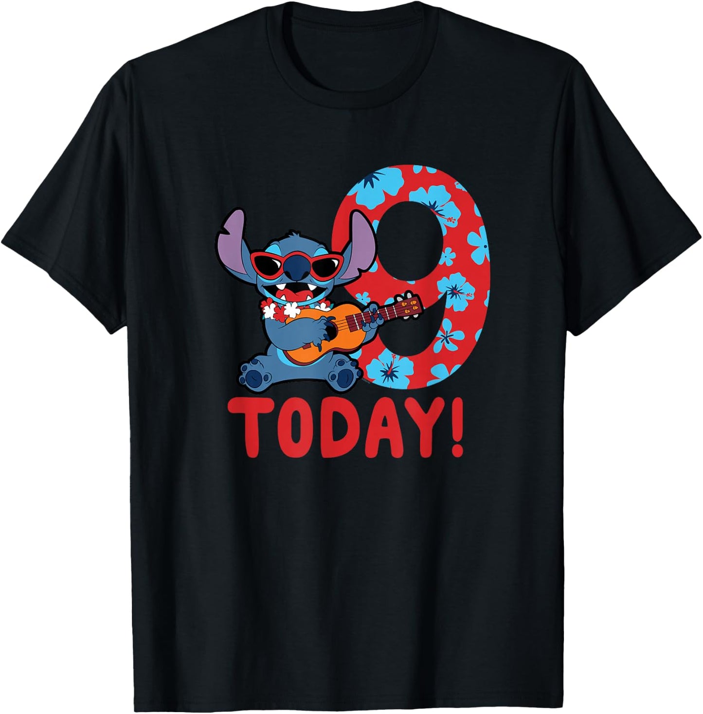 Disney Lilo & Stitch Tropical Birthday 9 Years Old Today T-Shirt - T-Shirt | Black