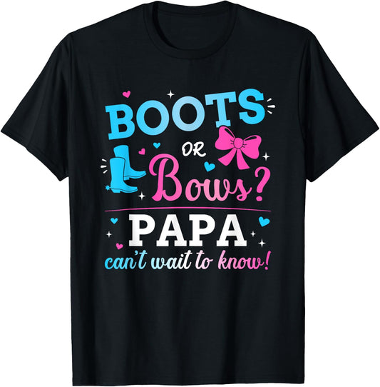 Gender reveal boots or bows papa matching baby party T-Shirt - T-Shirt | Black