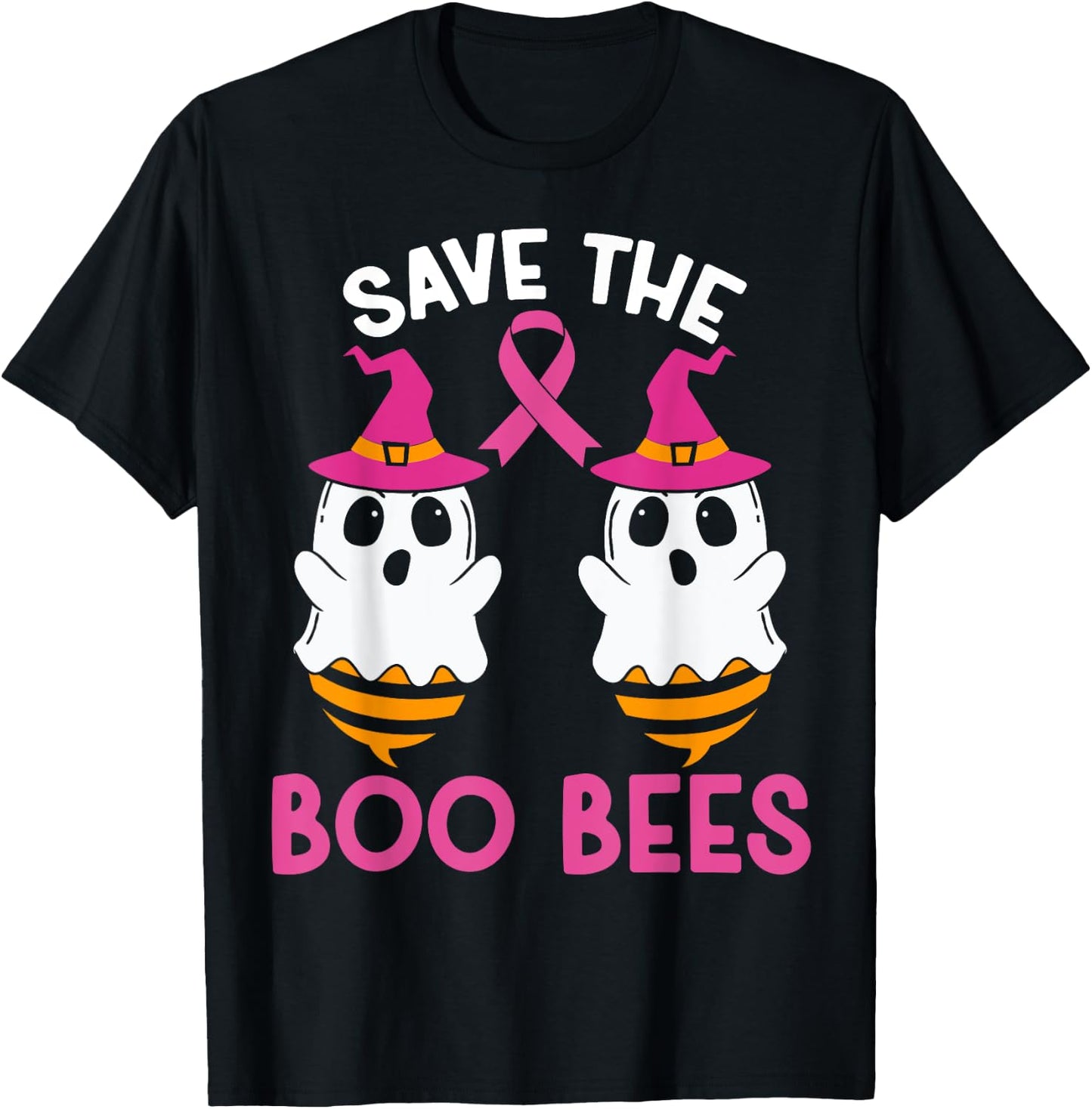 Save The Boobees Boo Bees Breast Cancer Awareness Halloween T-Shirt - T-Shirt | Black