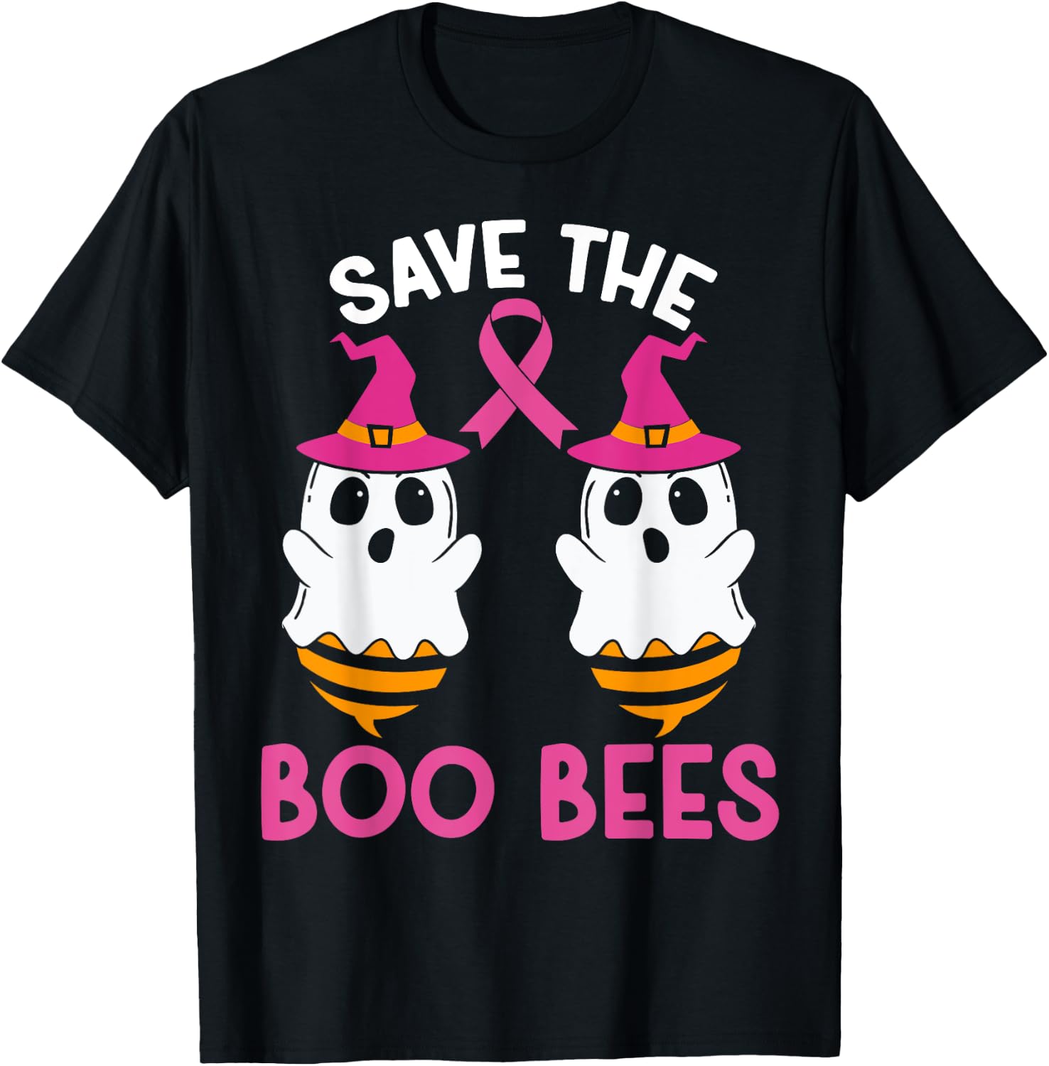 Save The Boobees Boo Bees Breast Cancer Awareness Halloween T-Shirt - T-Shirt | Black