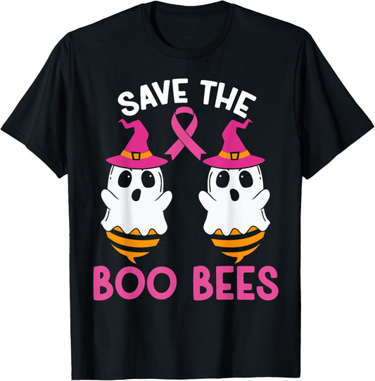 Save The Boobees Boo Bees Breast Cancer Awareness Halloween T-Shirt - T-Shirt | Black