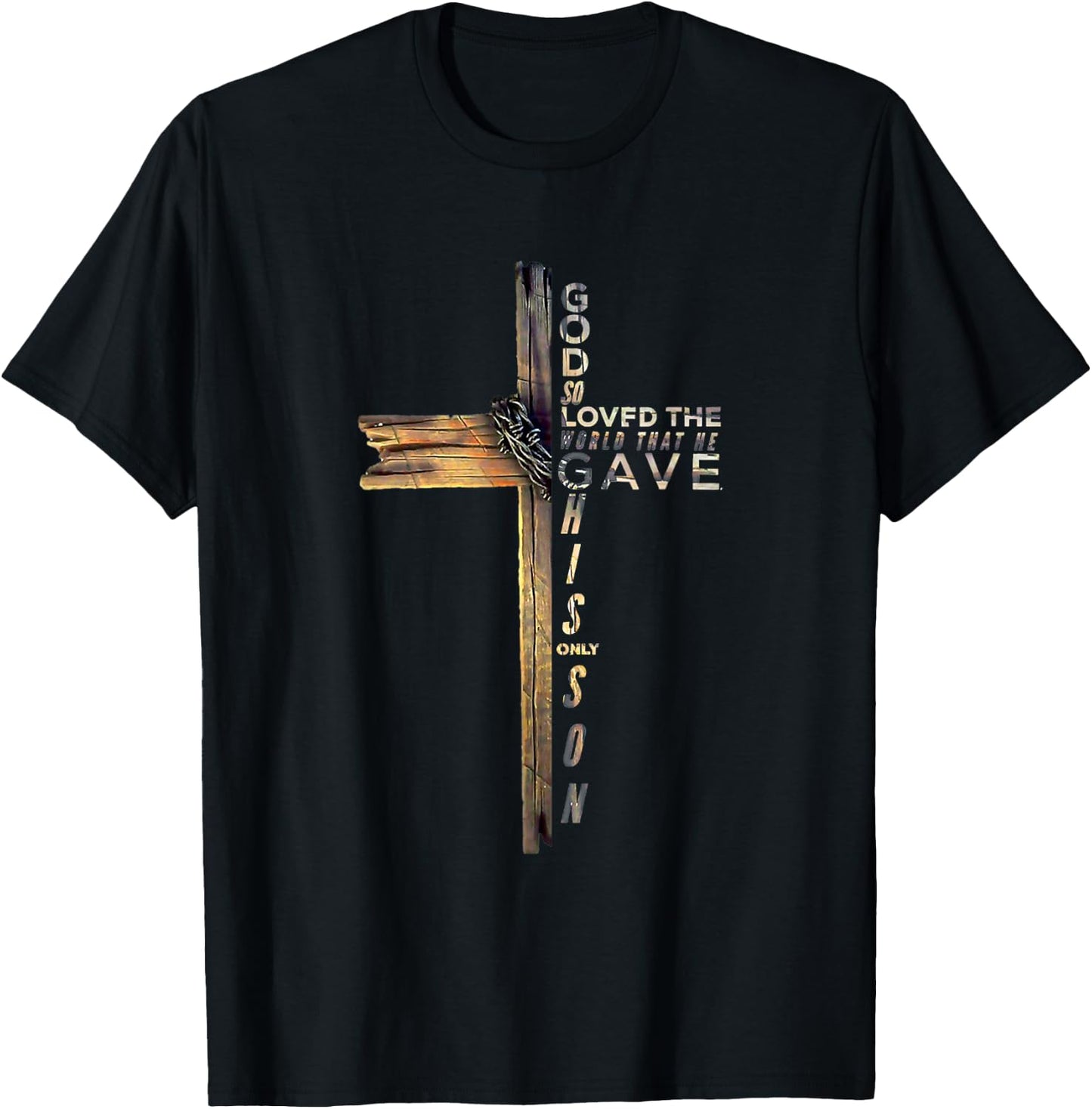 John 3:16 God So Loved The World Christian Cross T-Shirt - T-Shirt | Black