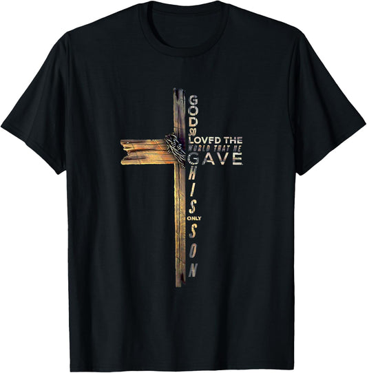 John 3:16 God So Loved The World Christian Cross T-Shirt - T-Shirt | Black