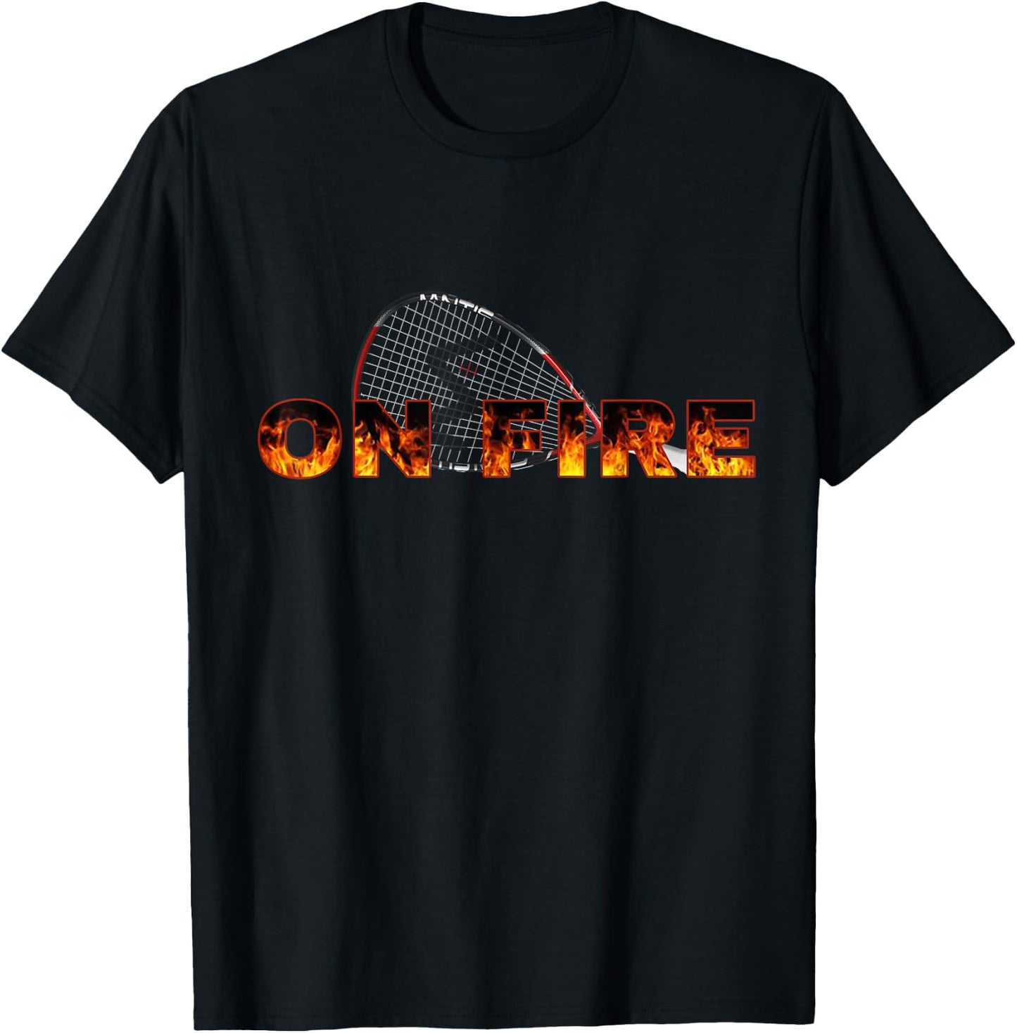 Racquetball Racquet On Fire with Flames Graphic Gear T-Shirt - T-Shirt | Black