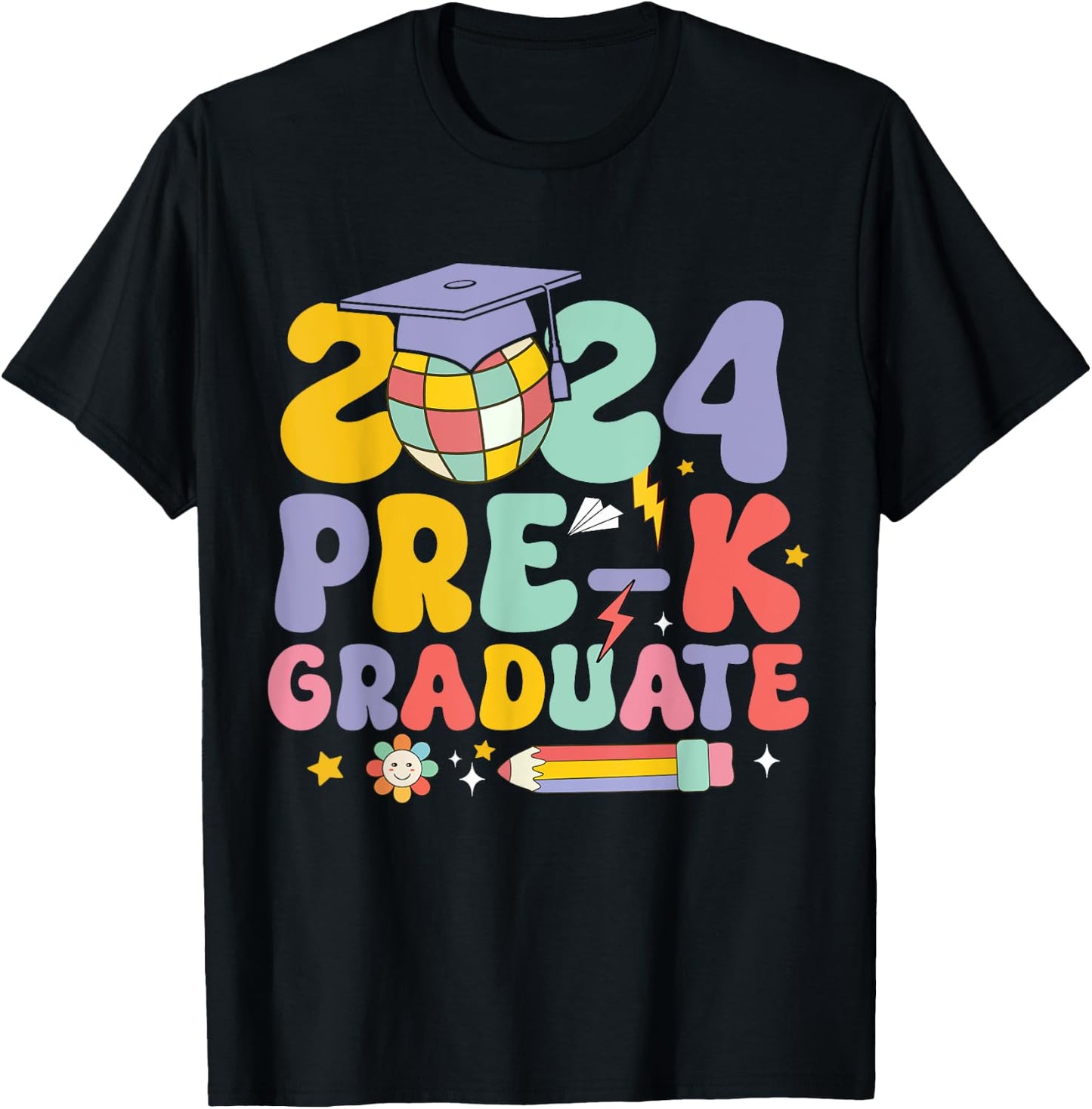 Groovy Preschool Graduation 2024 Pre-k Graduate for Girls T-Shirt - T-Shirt | Black